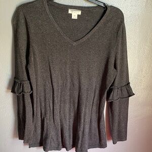 Style & Co. Charcoal Ruffle-Sleeve V-Neck Top
